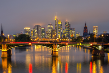 Frankfurt skyline with a bridge over the River Main